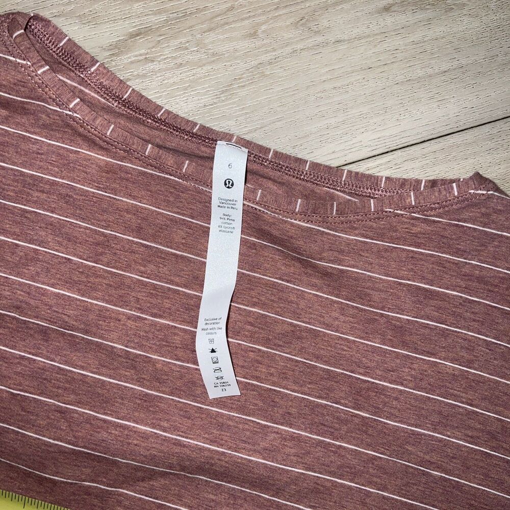 Lululemon Back In Action Long Sleeve Shirt Tee Top Womens 6 Stripe Heather Mauve - Picture 3 of 8